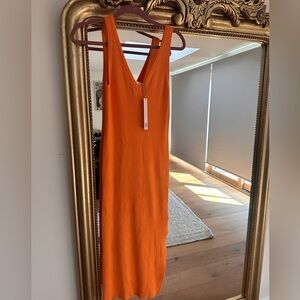 Tangerine Ribbed Knit Body con dress
